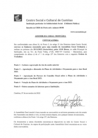 Convocatória para Assembleia Geral Ordinária de 25/11/2022