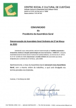 Desconvocação da Assembleia Geral Ordinária de 27 de Março de 2020